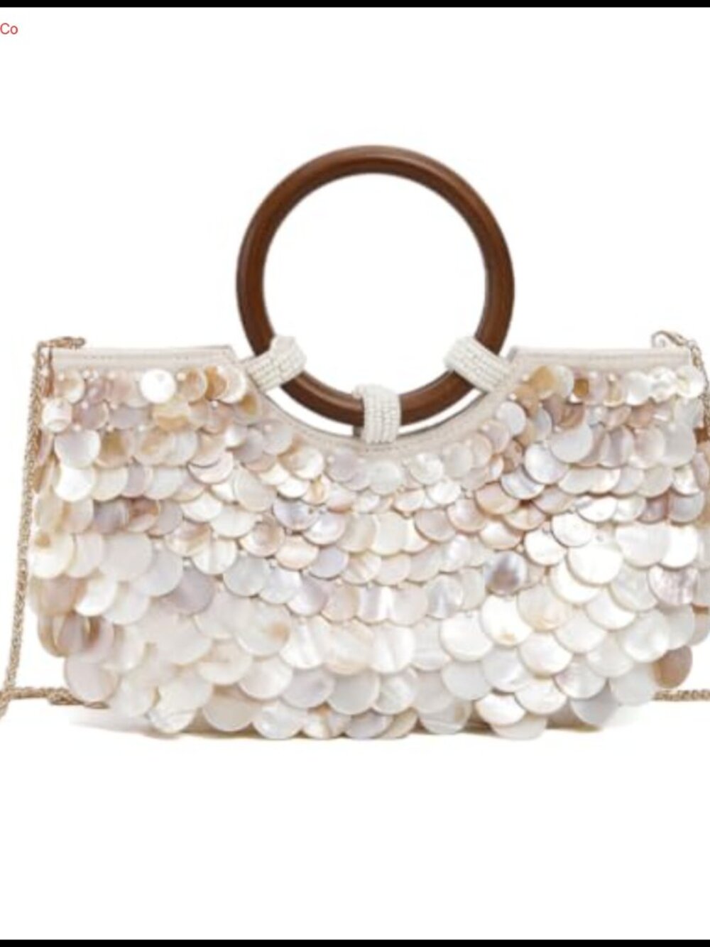 Handmade Shell Beaded Clutch Purse Top Handle Chain Crossbody Bag Evening